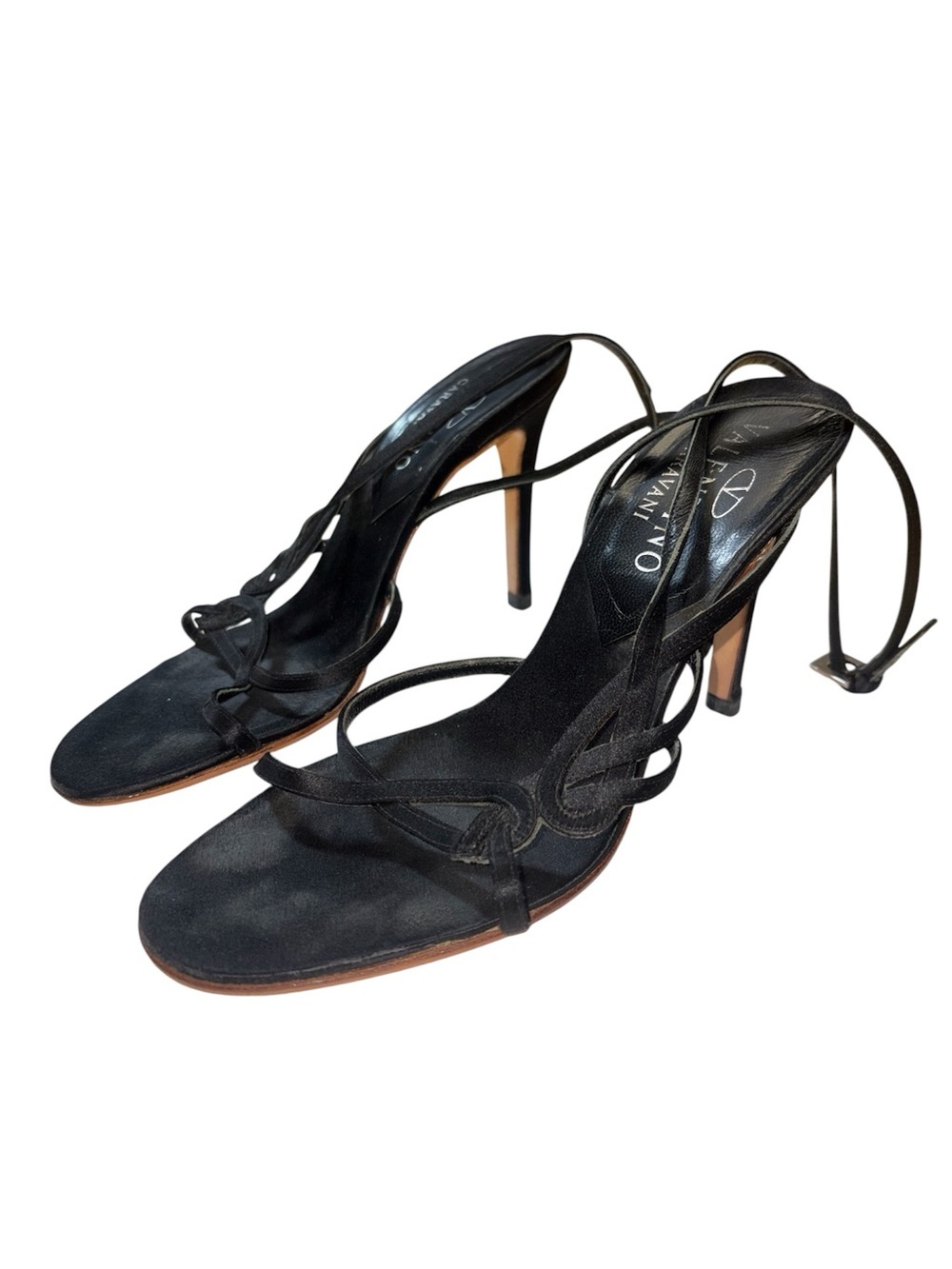 Valentino Garavani Strappy Stiletto Leather Heels Sleek Elegant Size 36.5 US 6.5